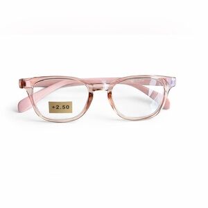 Clear Pink Rectangular Reading Glasses (+2.50)